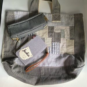 Blue and White Striped Tote Bag, Wallet, and Phone Case